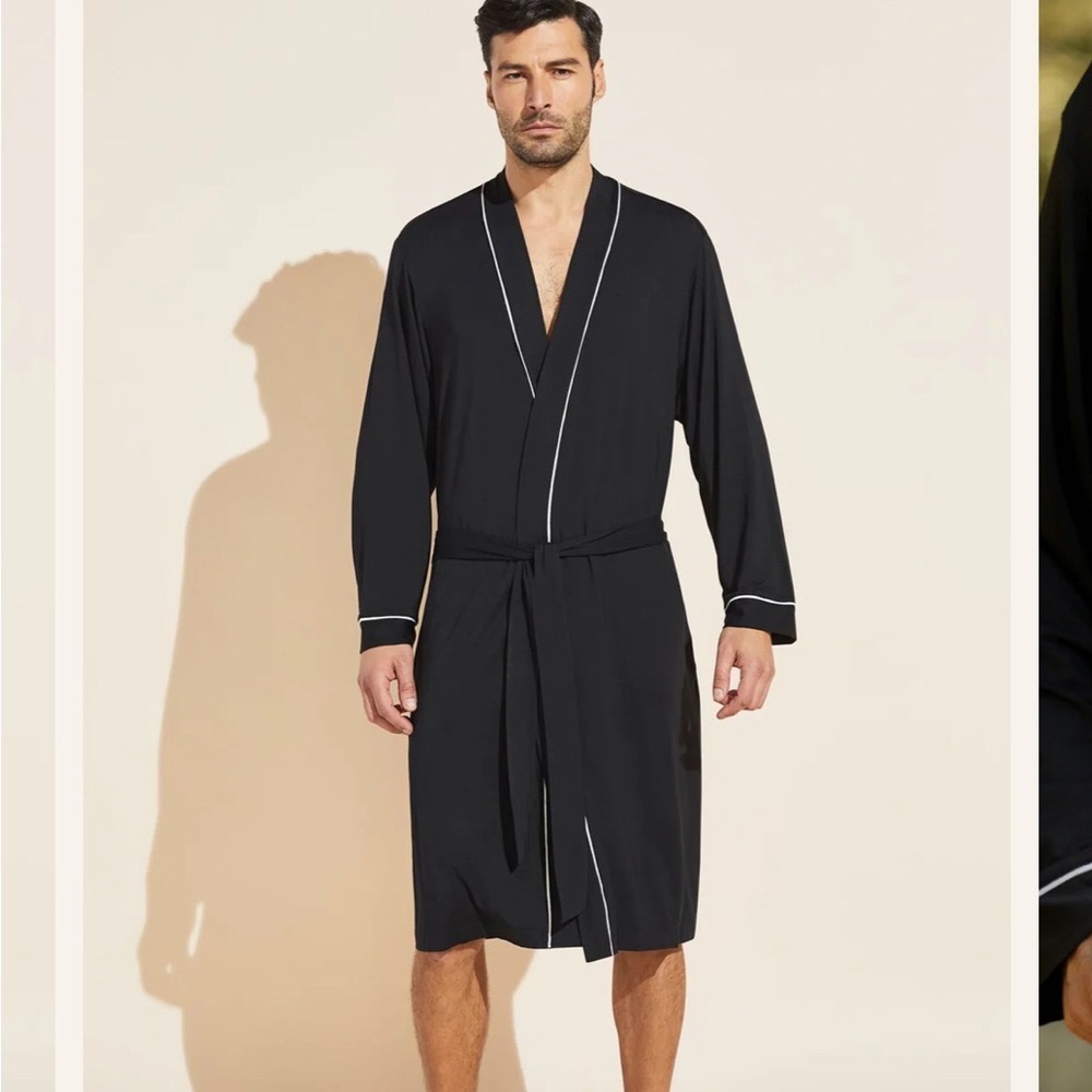 NWT Eberjey Robe William TENCEL™ Modal Robe Large Black Long Sleeve